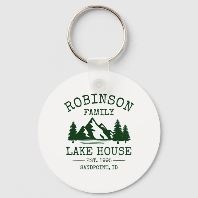 Porte-clés Nom de famille Lake House Forest Green Trees Round (Recto)