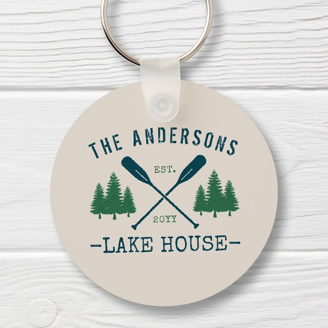 Porte-clés Nom de famille Lake House Oars rustiques Pine Tree (Créateur téléchargé)