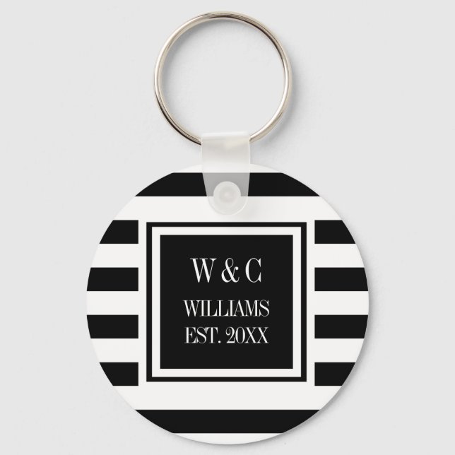 Porte-clés Nom de famille Monogram Black White Stripe (Recto)