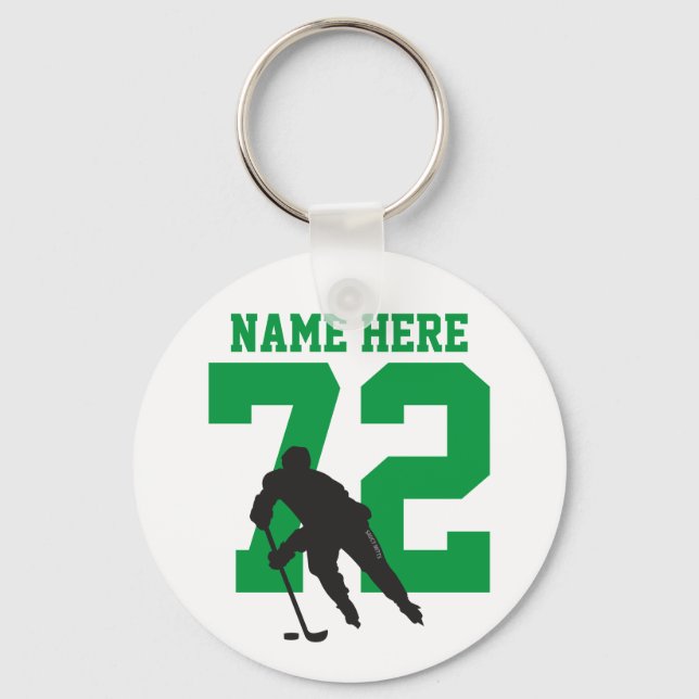 Porte-clés Nom de joueur de hockey personnalisé Numéro Vert (Recto)