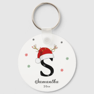 Porte-clés Nom de la lettre Santa Hat   Monogramme   Initiale
