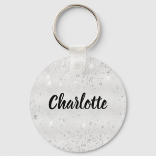 Porte-clés Nom de la parties scintillant en argent