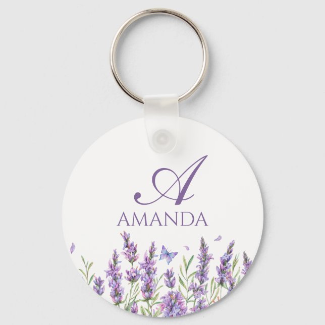 Porte-clés Nom de la Personnaliser Fleur de lavande violette (Recto)