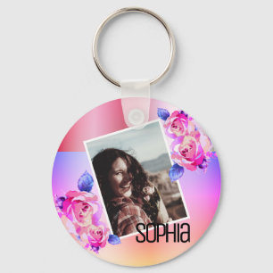 Porte-clés Nom de la photo Aquarelle Floral Fleurs roses Rose