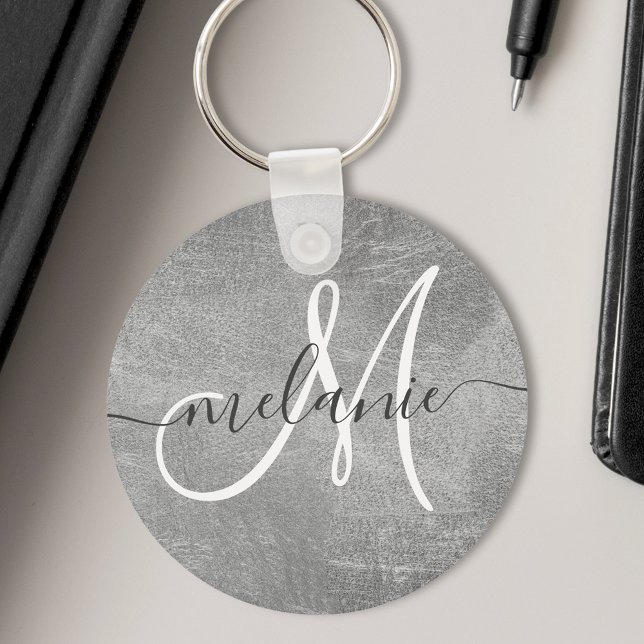 Porte-clés Nom de monogramme personnalisé écriture manuscrite (Créateur téléchargé)
