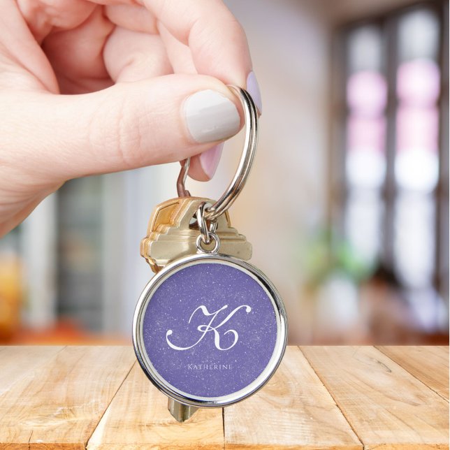 Porte-clés Nom de monogramme personnalisé élégant pourpre (Créateur téléchargé)
