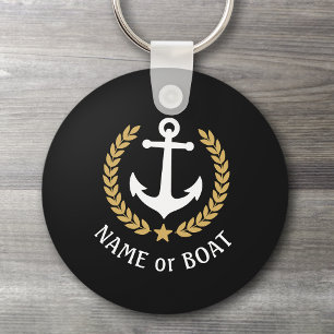 Porte-clés Nom du bateau Ancre Gold Style Laurel Star Marine 