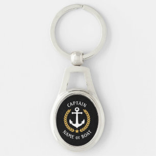 Porte-clés Nom du bateau capitaine Ancre Gold Style Laurel Me