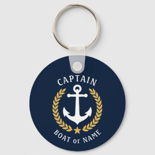 Porte-clés Nom du capitaine Ancre Gold Laurel Photo Retour Bl
