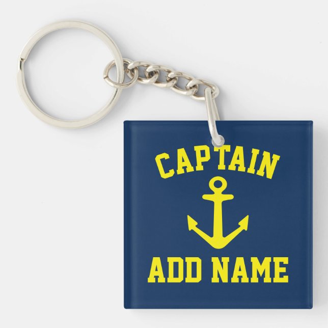 Porte-clés Nom du capitaine de bateau personnalisé ancre mari (Devant)