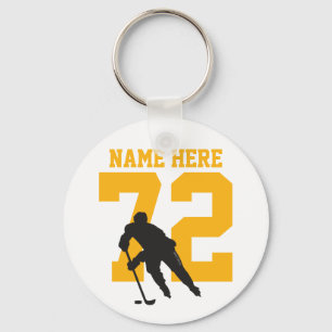 Porte-clés Nom du joueur de hockey personnalisé Numéro or noi