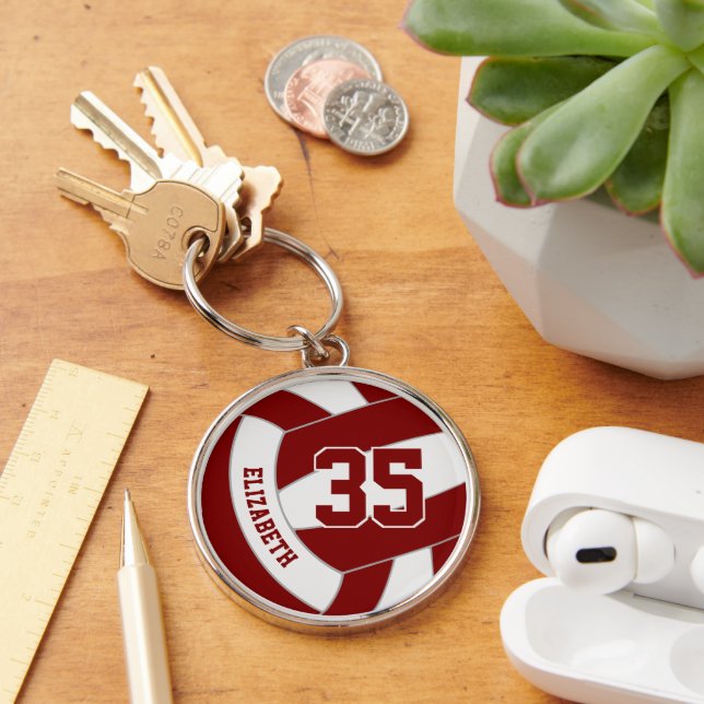 Porte-clés nom du joueur sur mesure maroon volleball (Bureau)