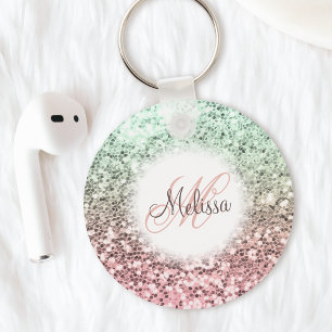 Porte-clés Nom du monogramme de la Parties scintillant rose v