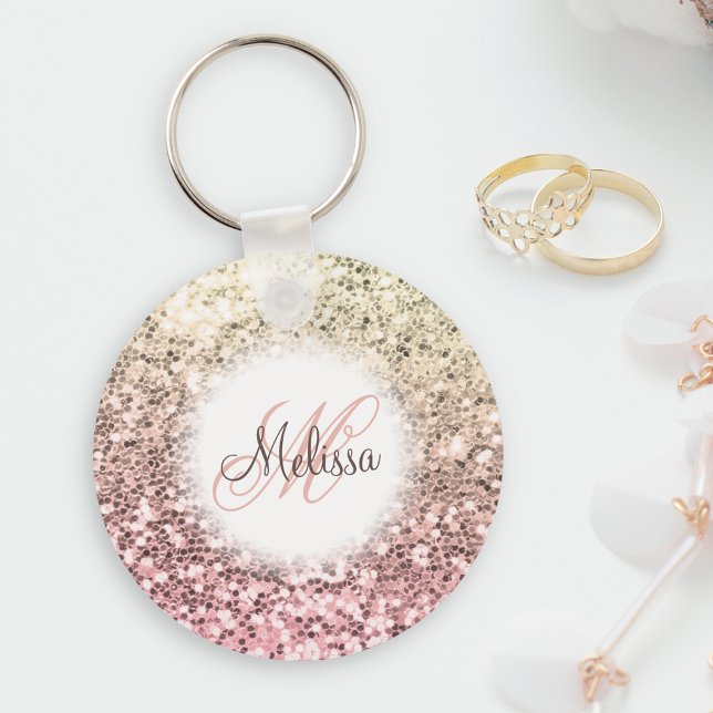 Porte-clés Nom du monogramme de Parties scintillant rose pâle (Créateur téléchargé)