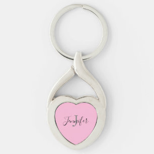 Porte-clés Nom du monogramme de script de coeur rose mou