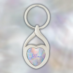 Porte-clés Nom du monogramme en bleu sur Mère de Pearl  