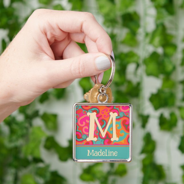Porte-clés Nom du monogramme rose et Turquoise de l'Ado (main)