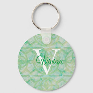 Porte-clés Nom Du Monogramme Vert Et Bleu De L'Aquarelle