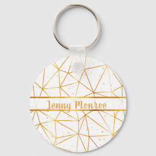 Porte-clés Nom du motif géométrique en or blanc