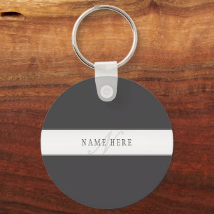 Porte-clés Nom élégant et monogramme   Gris foncé et clair