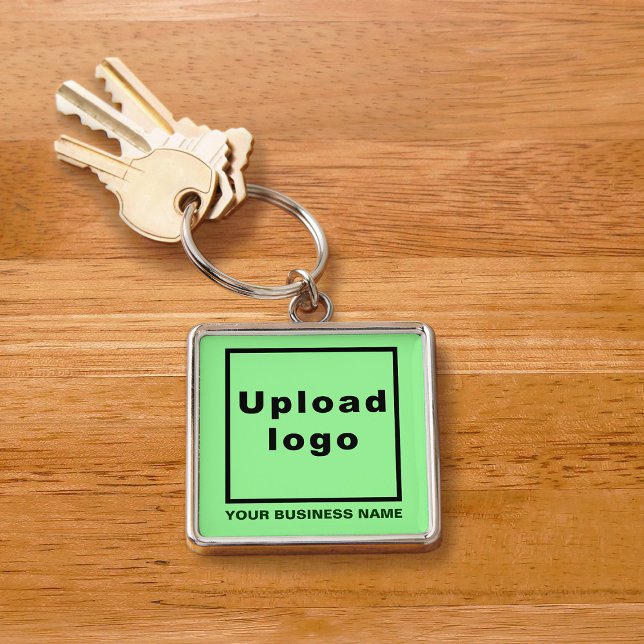 Porte-clés Nom et logo de l'entreprise, Carré vert clair Prem (Créateur téléchargé)