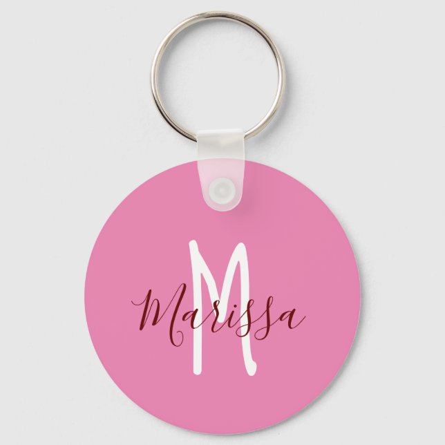 Porte-clés Nom et monogramme lettres main rose moderne (Recto)
