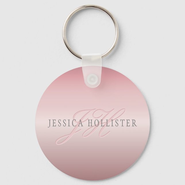 Porte-clés Nom et monogramme | Soft FAUX Rose Gold Blush (Recto)