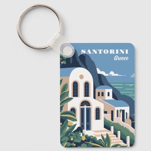 Porte-clés Nom et texte personnalisés Santorin Grèce (Recto)