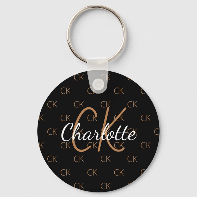 Porte-clés Nom initial du monogramme en or noir (Recto)