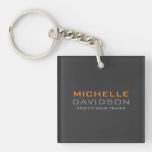 Porte-clés Nom minimaliste du texte gris orange moderne