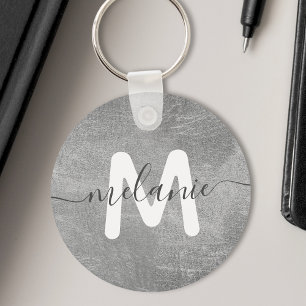 Porte-clés Nom Monogramme personnalisé Silver Foil Luxe