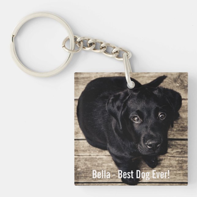 Porte-clés Nom noir personnalisé de photo de chien de (Devant)