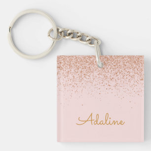 Porte-clés Nom personnalisé avec monogramme et paillettes dor