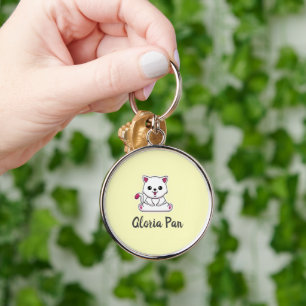 Porte-clés Nom personnalisé chat blanc mignon sur fond jaune