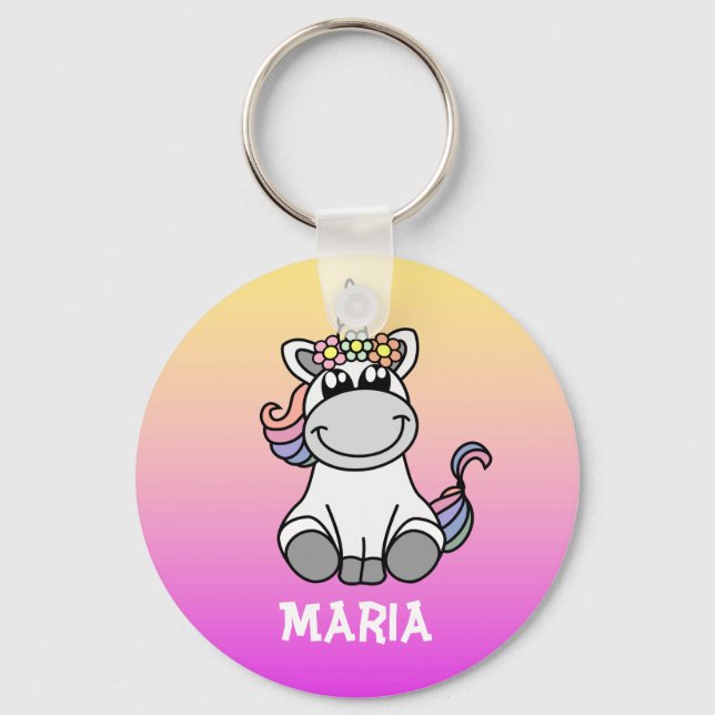 Porte-clés Nom personnalisé Cute Unicorn Rainbow Gradient (Recto)