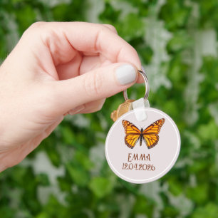 Porte-clés Nom personnalisé de papillon monarque Date Art