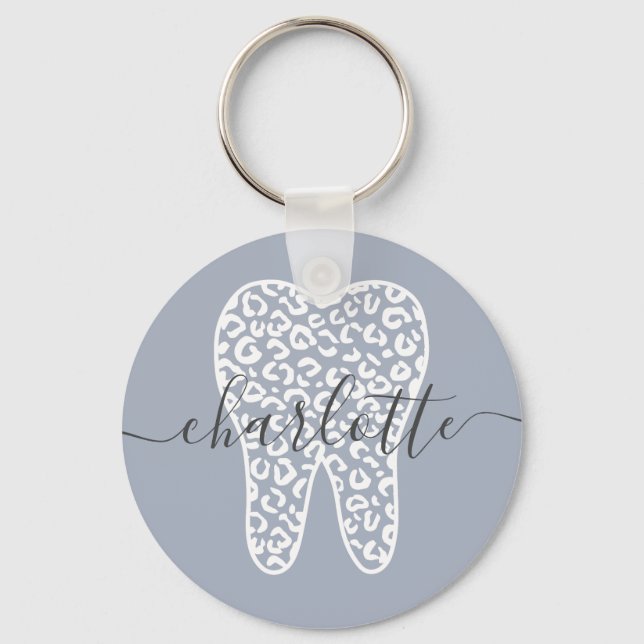 Porte-clés Nom personnalisé Dental Empreinte de léopard Doth  (Recto)