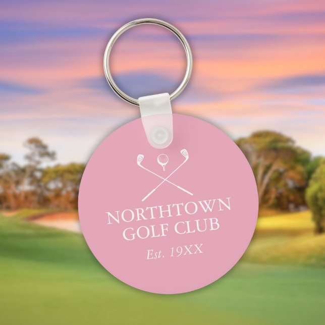 Porte-clés Nom personnalisé du club de golf Rose (Personalized Golf Club Name Pink Keychain)