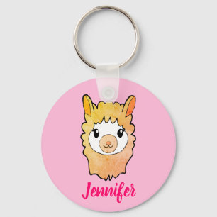 Porte-clés Nom personnalisé du dessin de face de lama