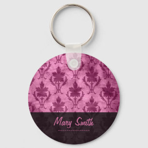 Porte-clés Nom personnalisé du Motif vintage rose