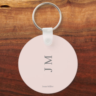 Porte-clés Nom personnalisé et initiales Minimaliste rose pâl