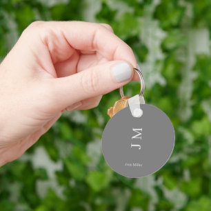 Porte-clés Nom personnalisé et initiales Monogramme gris chic