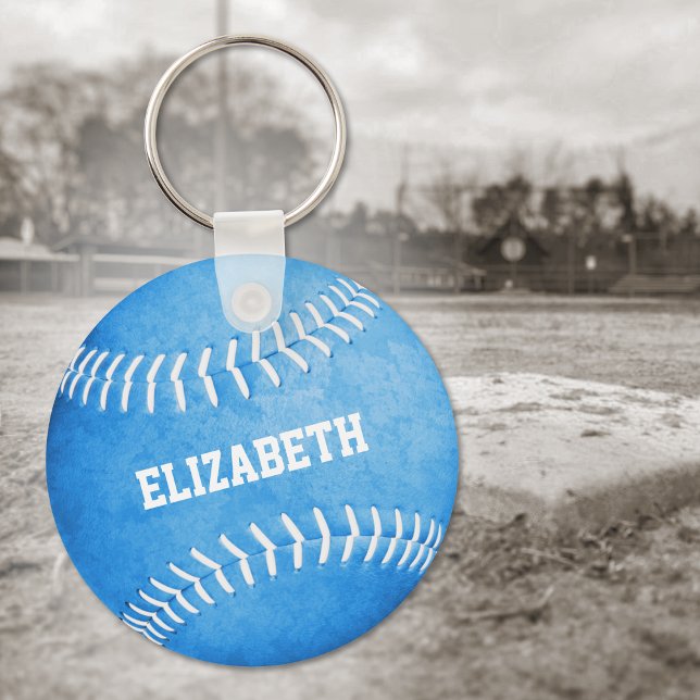 Porte-clés nom personnalisé filles bleu softball (Créateur téléchargé)