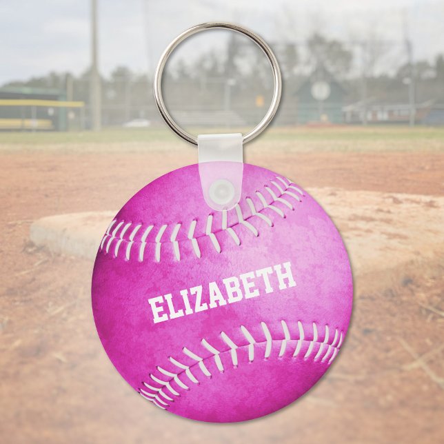 Porte-clés nom personnalisé filles rose softball (Créateur téléchargé)