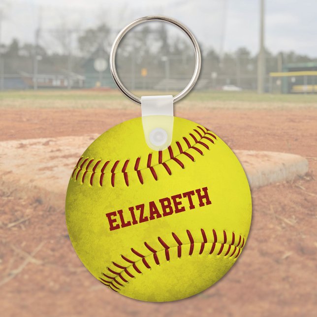 Porte-clés nom personnalisé filles softball jaune (Créateur téléchargé)