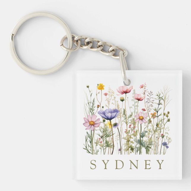 Porte-clés Nom personnalisé fleur sauvage (Devant)