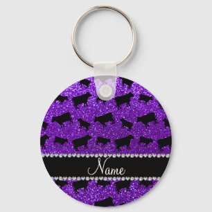 Porte-clés Nom personnalisé indigo parties scintillant violet
