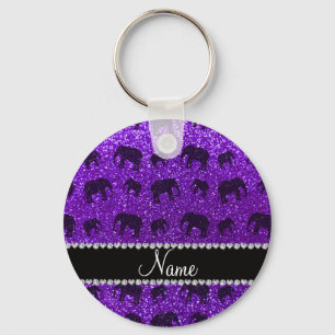 Porte-clés Nom personnalisé indigo violet parties scintillant