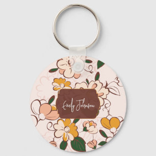 Porte-clés Nom personnalisé Jardin de fleurs nostalgique Beig