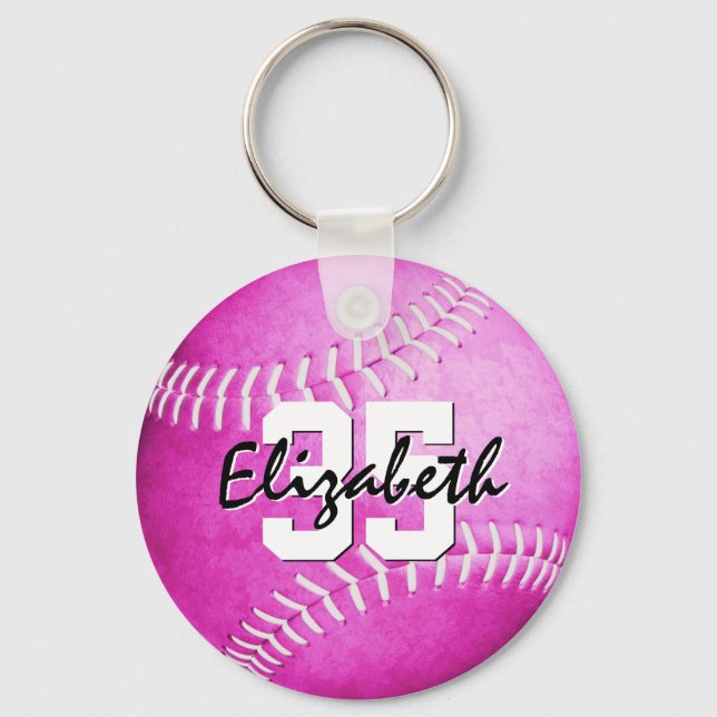 Porte-clés nom personnalisé jersey nombre filles rose softbal (Recto)